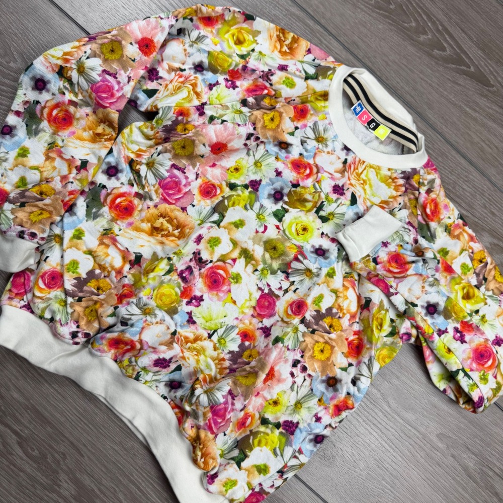 MSGM Womens Sweatshirt Floral Print Crewneck Pullover White Multicolor Size S